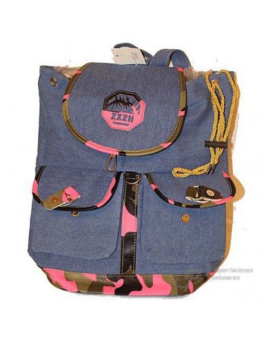 MOCHILA DE LONA AZUL CIERRE DE CUERDA