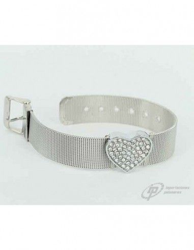 PULSERA DE ACERO ANCHA CON CORAZON